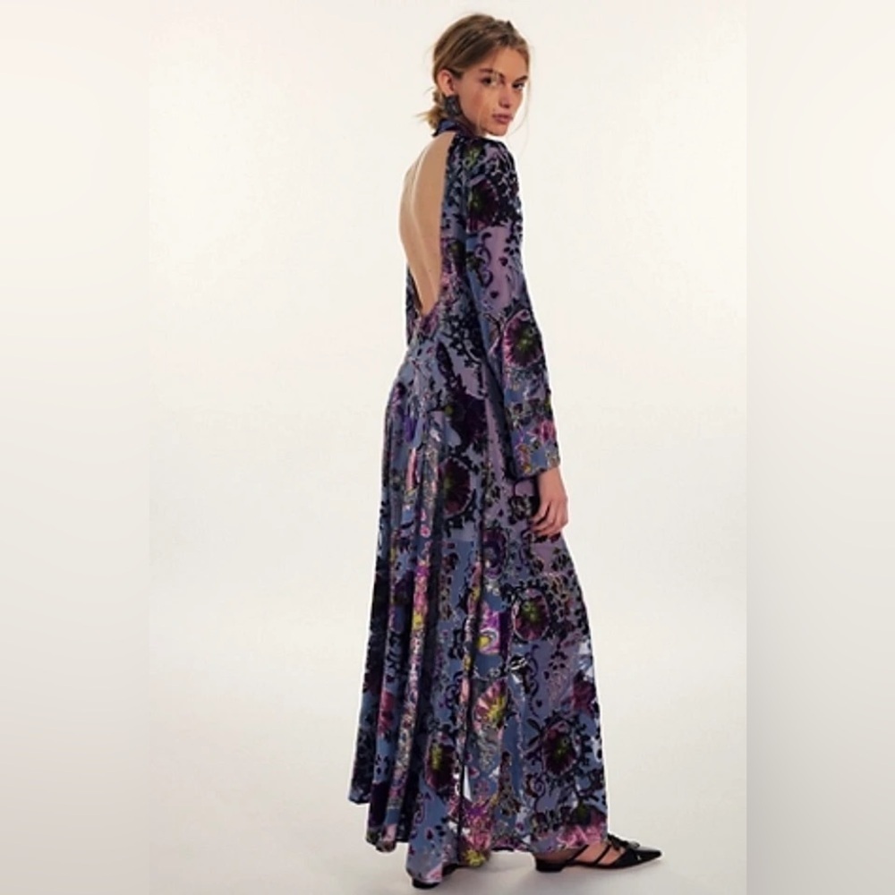 Free People Bali Painterly Paisley Velvet Purple Maxi Dress - Picture 3 of 7